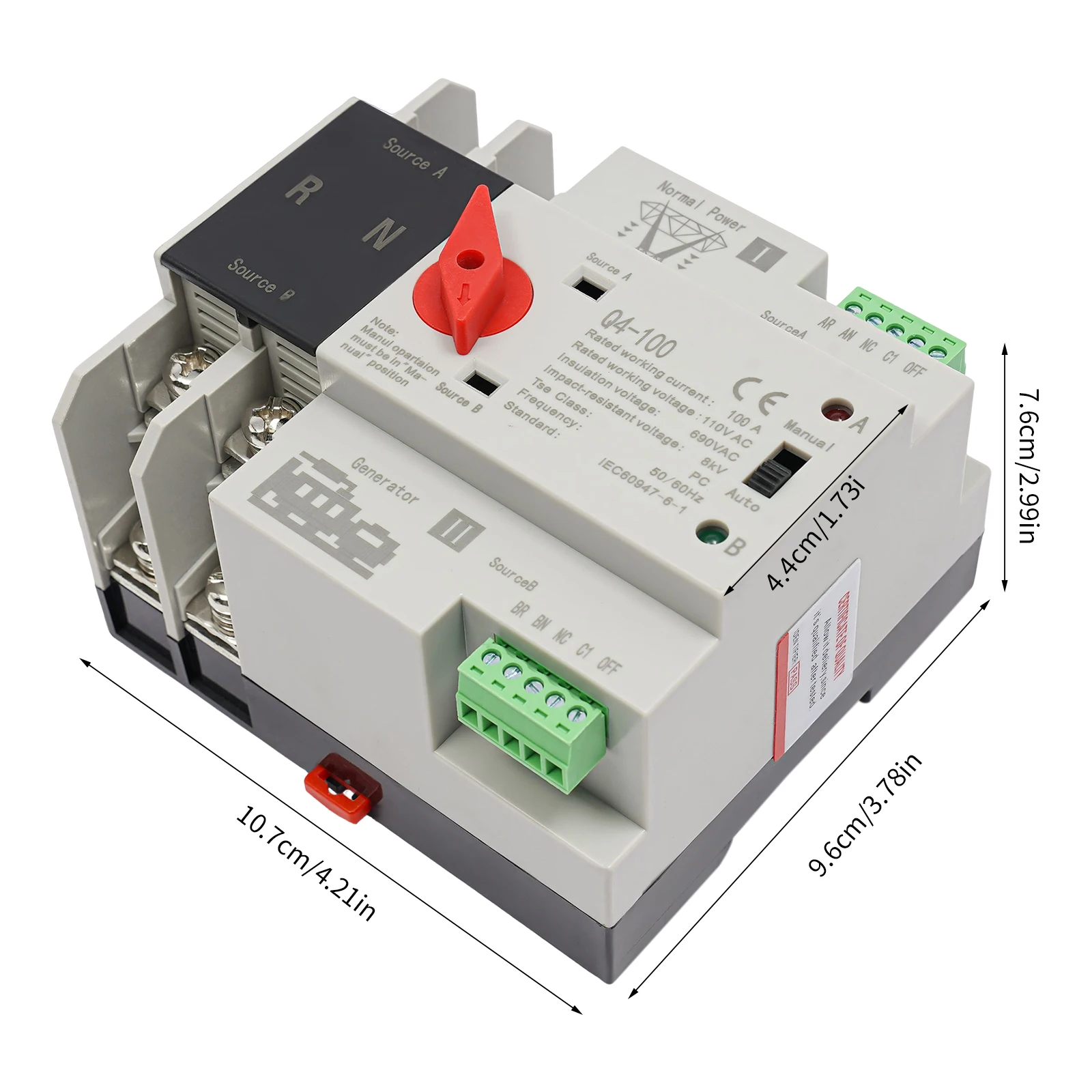 2P 63A 110V AC MINI Dual Power Automatic Transfer Switch