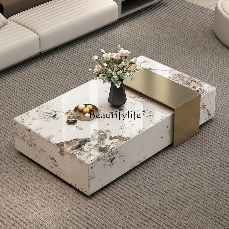 

Rock slab coffee table light luxury high-end Italian coffee table living room home