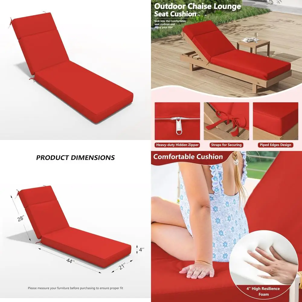

Water-Resistant and Fade-Resistant Outdoor Chaise Lounge Cushion, 72 L x 21 W x 4 D, High-Density Foam for Comfortable Relaxatio