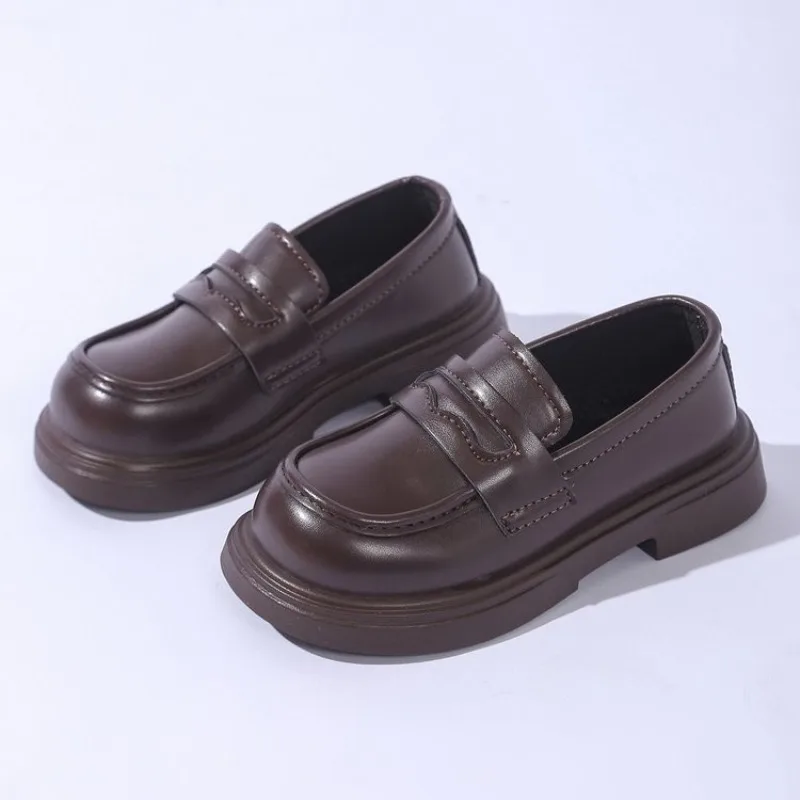 Children's Leather Loafers Kids Platform Slip-on Shoes for School Soft Sole Anti-slip Formal Dress Shoes for Boys Girls Spring