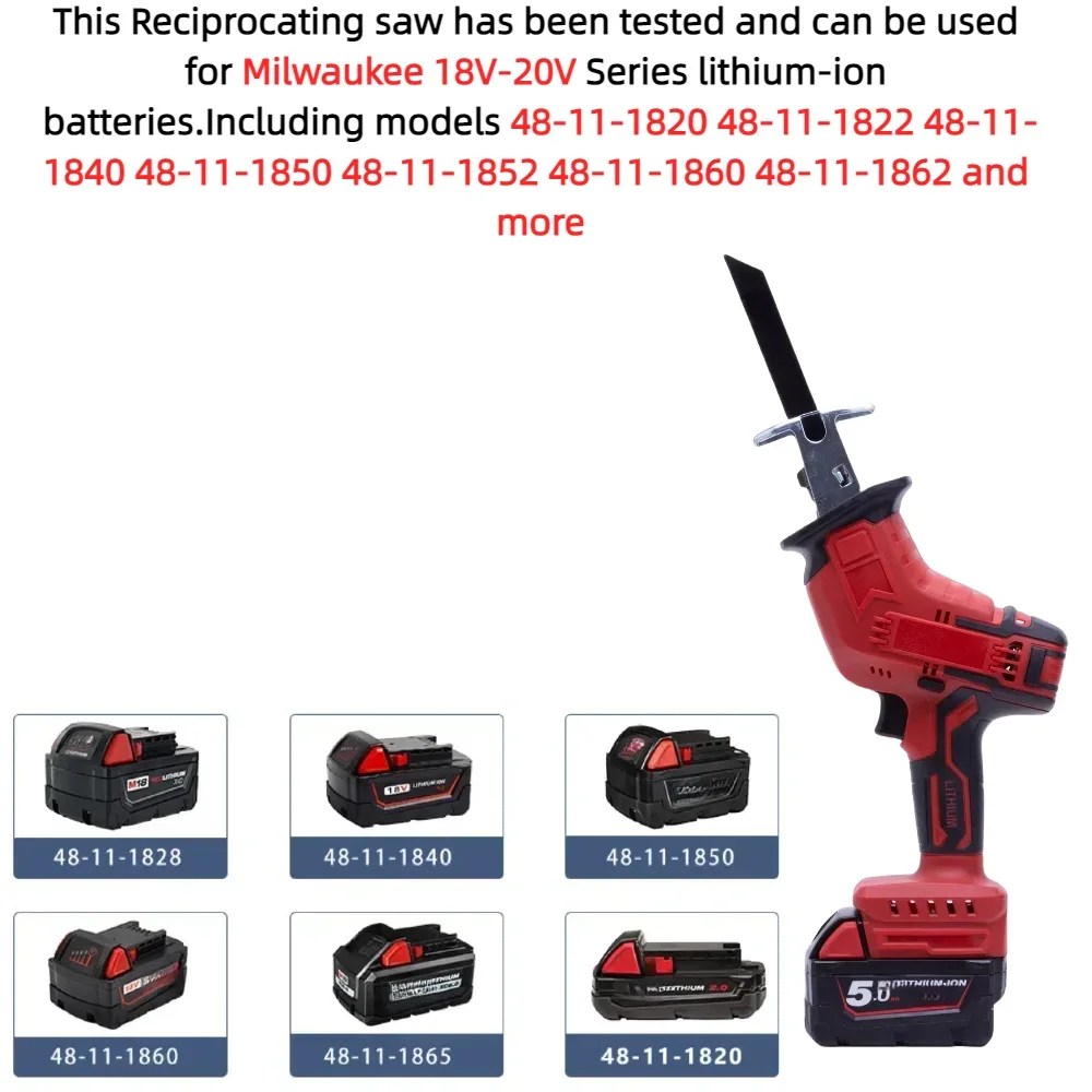 Brushless Cordless Reciprocating Saw for Milwaukee 18V-20V Li-ion Battery Series with 4 Blades Variable Speed Tool（No Battery）