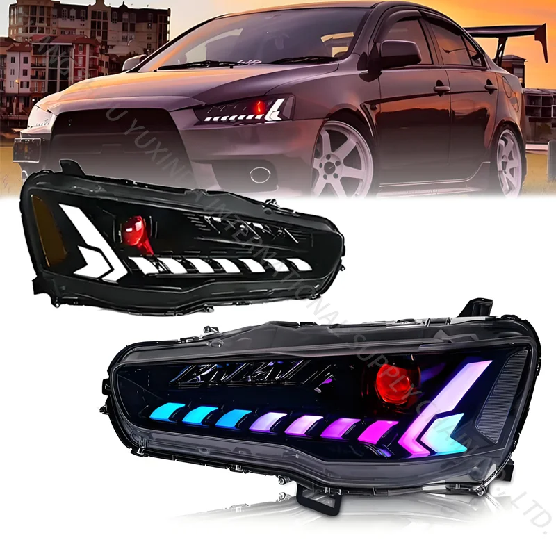 مصابيح أمامية LED عالية الجودة لميتسوبيشي لانسر EX 2008 - 2023 لانسر EVO X RGB ملحقات الجسم أطقم ضوء الرأس 08-23