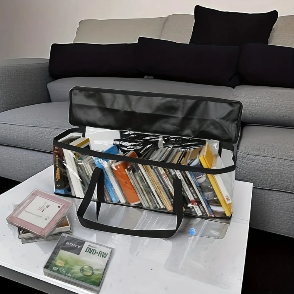 Bookshelf Dust Proof Book Storage Bag Clear Large CD Holder Case 60cm Book Organizer DVD Carry Bag Collection