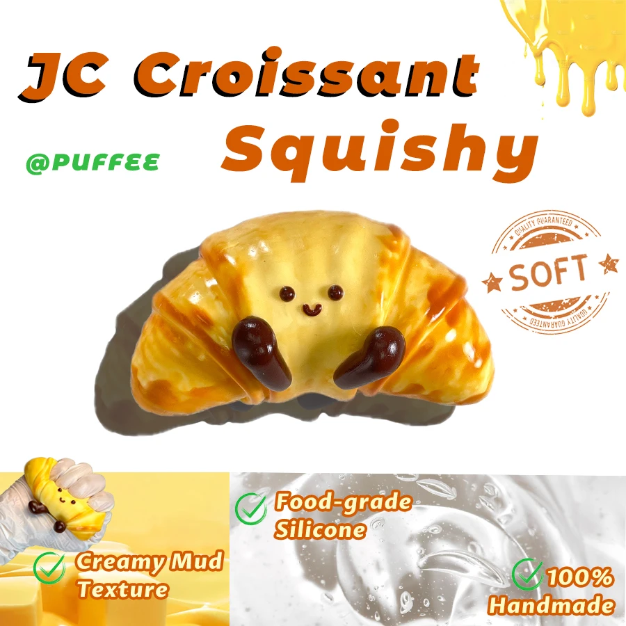 Croissant Squishy Taba in silicone alimentare, giocattolo morbido e cremoso fatto a mano, antistress per lezioni di ufficio, regalo di Pasqua di Natale