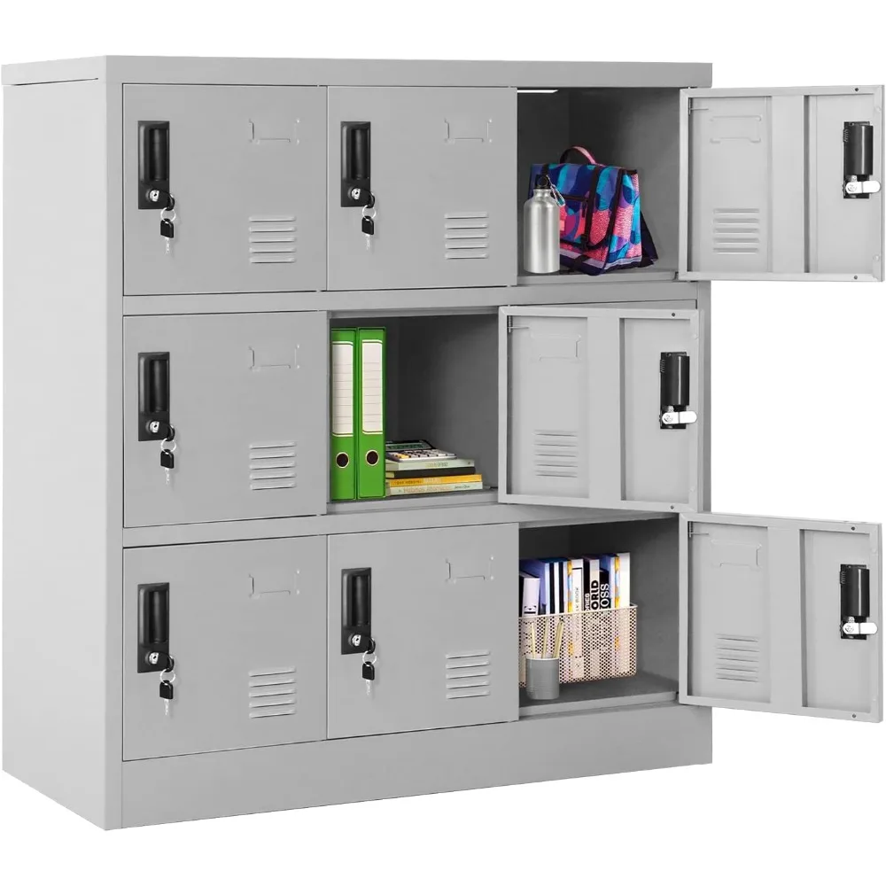 

9 Door Storage Locker for Employee, Metal Locker for Office, Gym, Shool,Lockable Black Steel Locker with Lock and Car