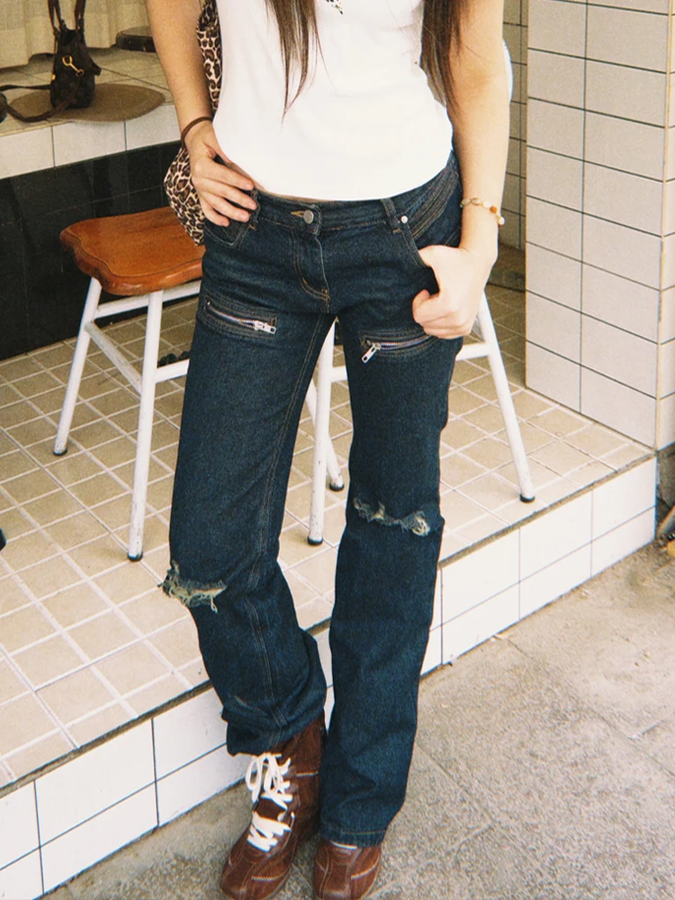 

American High Street Y2K Millennium Style Hot Girl Low Waist Jeans Women Summer New Design Slimming Floor-Length Pants