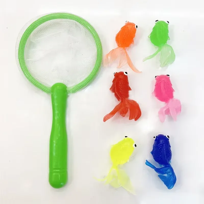 Brinquedo aquático infantil de borracha macia, bóia salva-vidas marinha, rede de peixe dourado, modelo de pesca, banheira de natação, presente de feriado