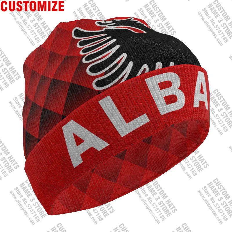 Albania Knitted Hat Free Custom Name Caps Winter Cold Pullover Albanian Shqiperi Alb Flags Knit Keep Warm Hat Al Hip Hop Beanies