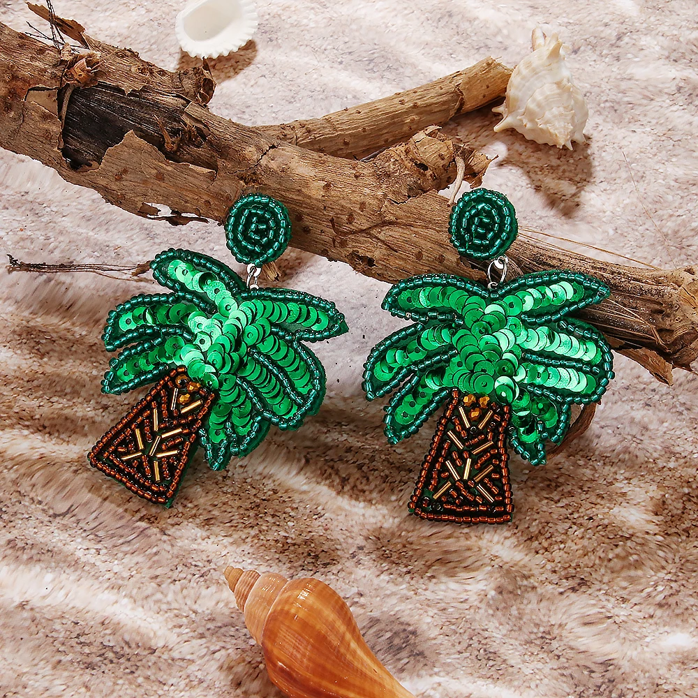 Beaded Summer Beach Style Earrings for Women Bohemian Handmade Funky Turtle Coconut Palm Shell Dolphin Dangle Ear Jewelry Lover