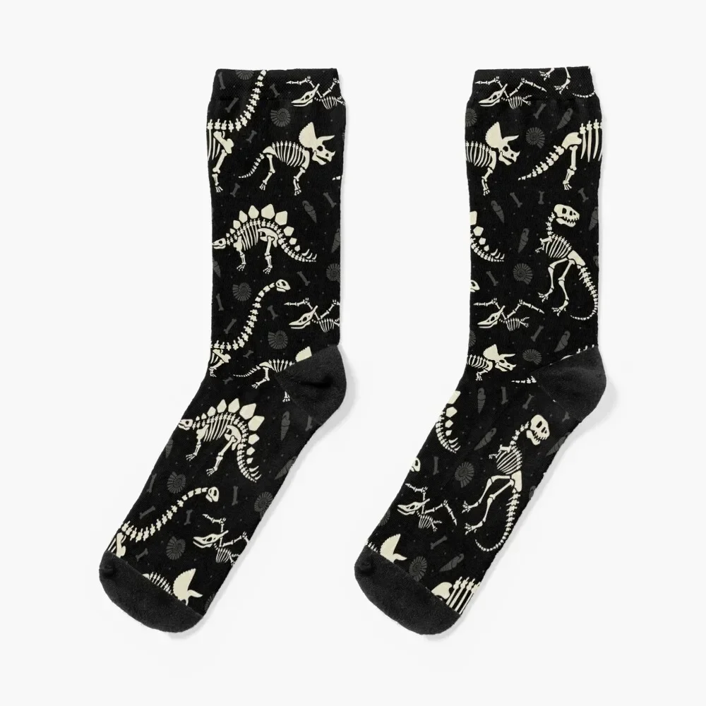 Dinosaur Fossils in Black Socks custom sports loose Ladies Socks Men's