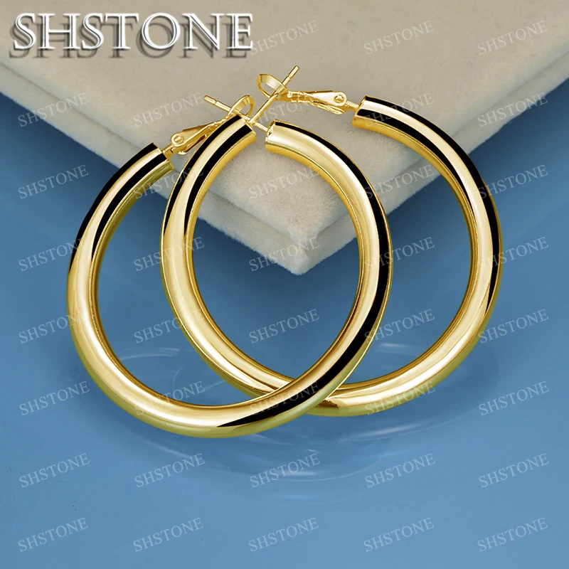 

SHSTONE 18K Gold 50mm Big Round Earrings For Women Party Wedding Banquet Fashion Jewelry 925 Sterling Silver Hoop Earring Gifts