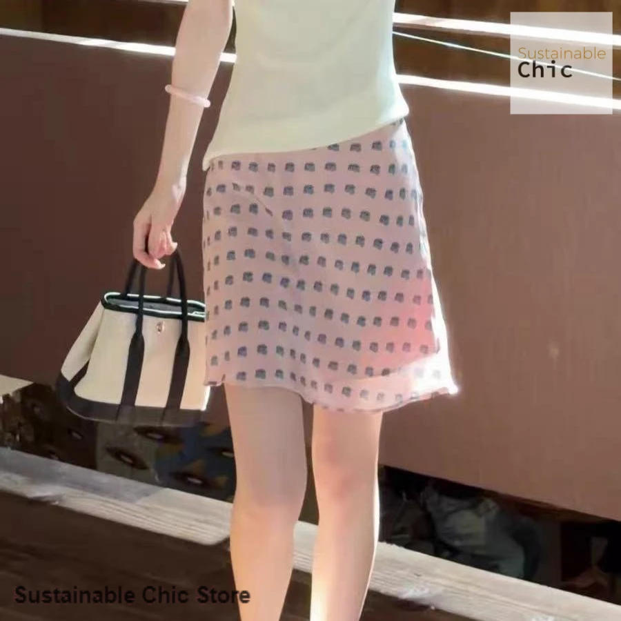

French atmosphere, elegant temperament, pink floral pattern skirt, women's summer fashion, luxury and high-grade casual skirt