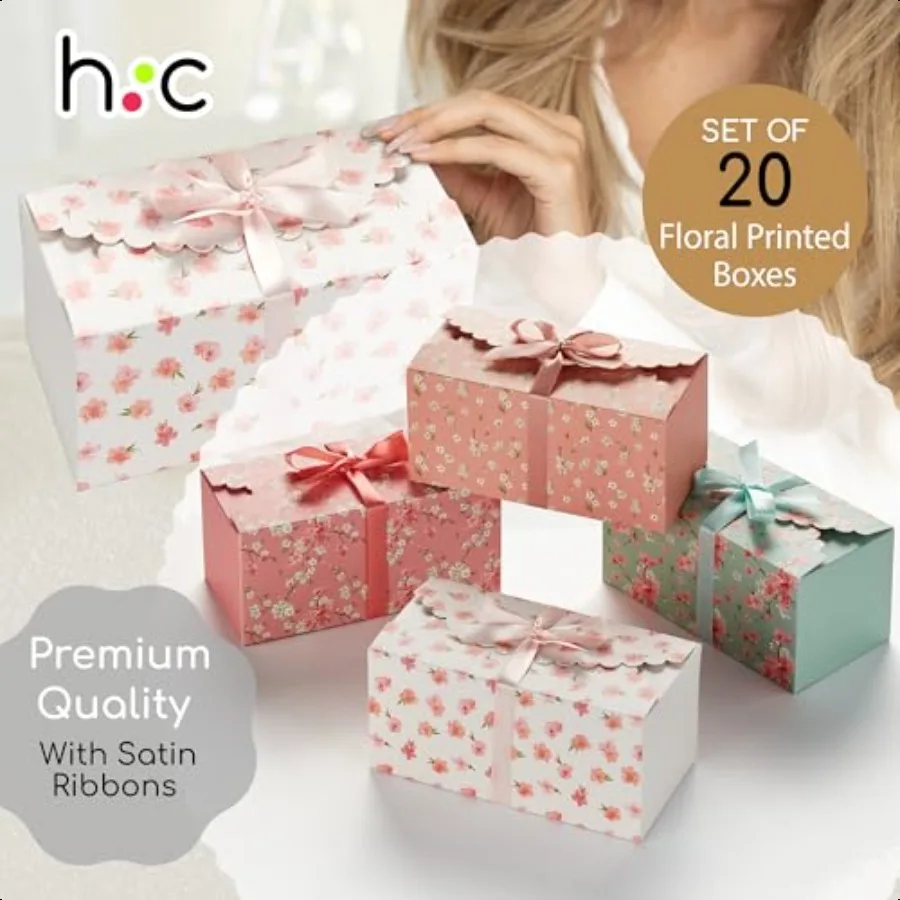 Decorative Floral Gift Boxes with Lids Ribbons Treat Boxes