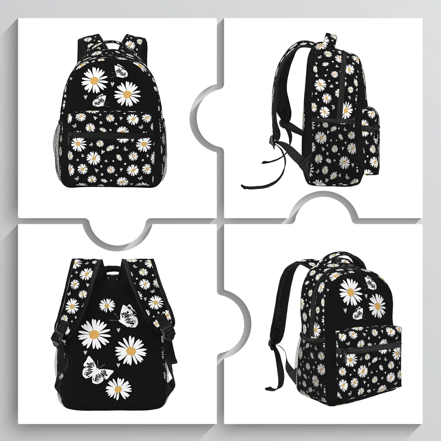 حقيبة ظهر مدرسية مطبوعة على شكل زهرة الأقحوان حقيبة كتب على شكل زهرة الأقحوان حقيبة كتب سوداء للفتيات حقيبة ظهر مطبوعة بالزهور للفتيات الابتدائية