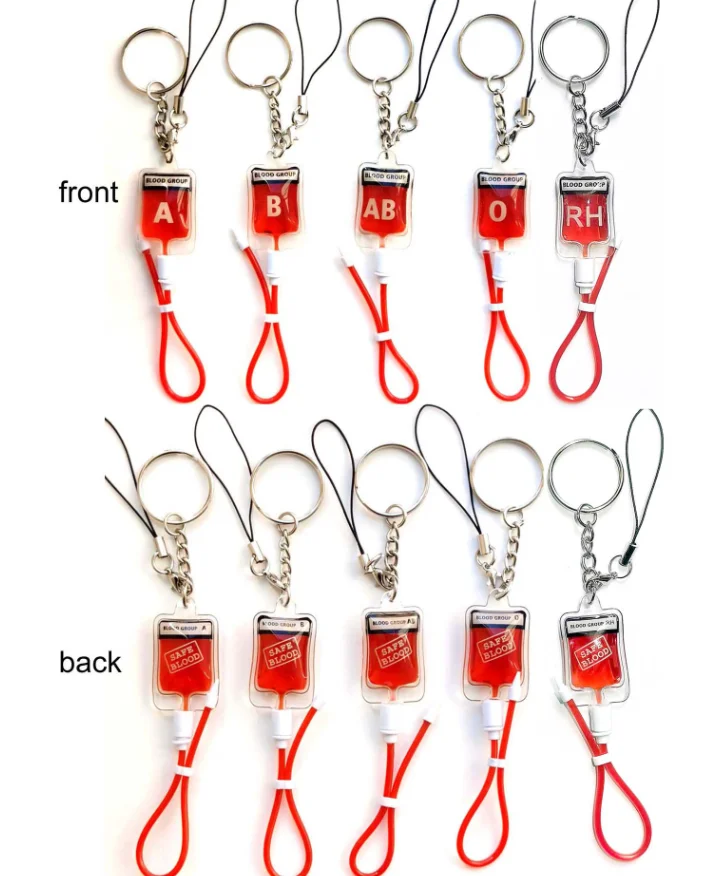 1100 pcs A B O AB RH Blood Pack  PVC Key Chain Lanyard