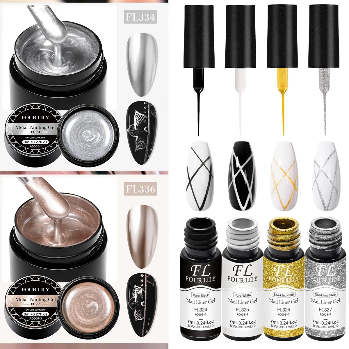 Juego de esmaltes de Gel para uñas, pintura de Metal de 6 piezas, efecto espejo dorado y plateado, Kits de Gel UV LED para manicura artística