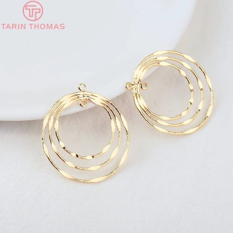 (877)4PCS 33MM 24K Gold Color Brass Round Circle Earrings Connector Charms High Quality Jewelry Making Findings Accessories