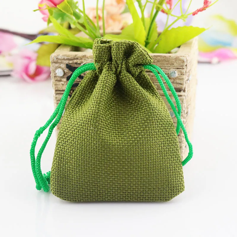 Hot 50 Pcs/Lot 7*9cm Khaki Color Natural Burlap Linen Jewelry Travel Storage Pouch Mini Candy Jute Packing Bags for Gift Bag image 3
