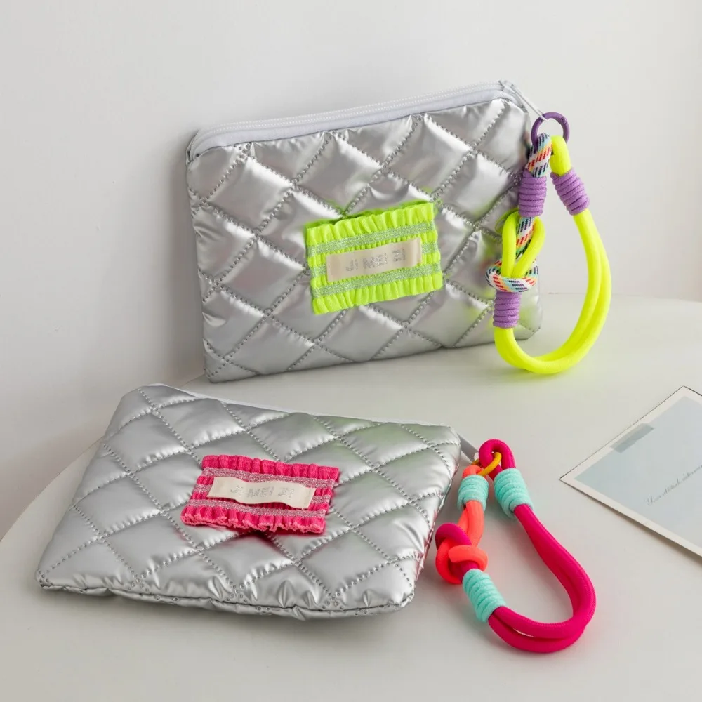 

Portable Silver Color Coin Purse Colorful Hanging Rope Small Item Bag Cute Soft Stuffed Cotton Handbag Wallet Cosmetic Bag