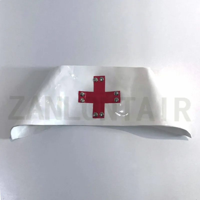 

Handmade Women Sexy Lingerie Exotic White Latex Nurse Cap Hat with Cross Customize Size Color Fast produce