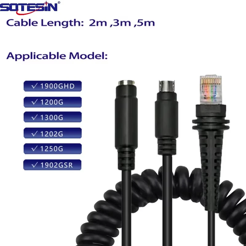 Sotesin Pure Copper Ps2 KB to RJ50 Keyboard Wedge Qr Bar Code Reader Cable Barcode Scanner Cable for Honeywell 1900GHD/1200G