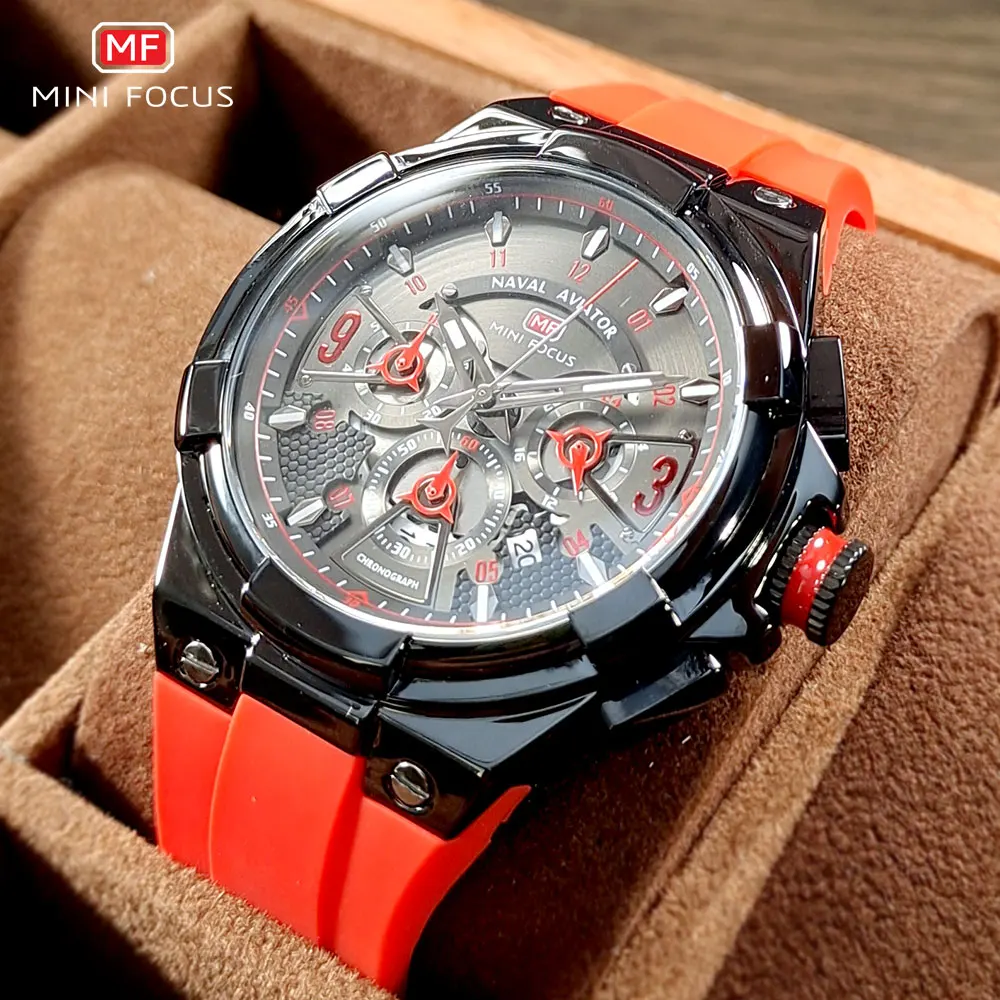 

MINI FOCUS Quartz Watch for Men Fashion Military Sport Chronograph Wristwatch Silicone Strap Waterproof Luminous Watches 0402G