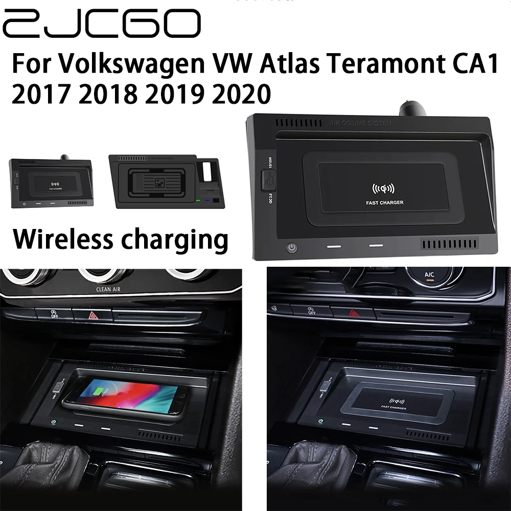 

ZJCGO 15W Car QI Mobile Phone Fast Charging Wireless Charger for Volkswagen VW Atlas Teramont CA1 2017 2018 2019 2020