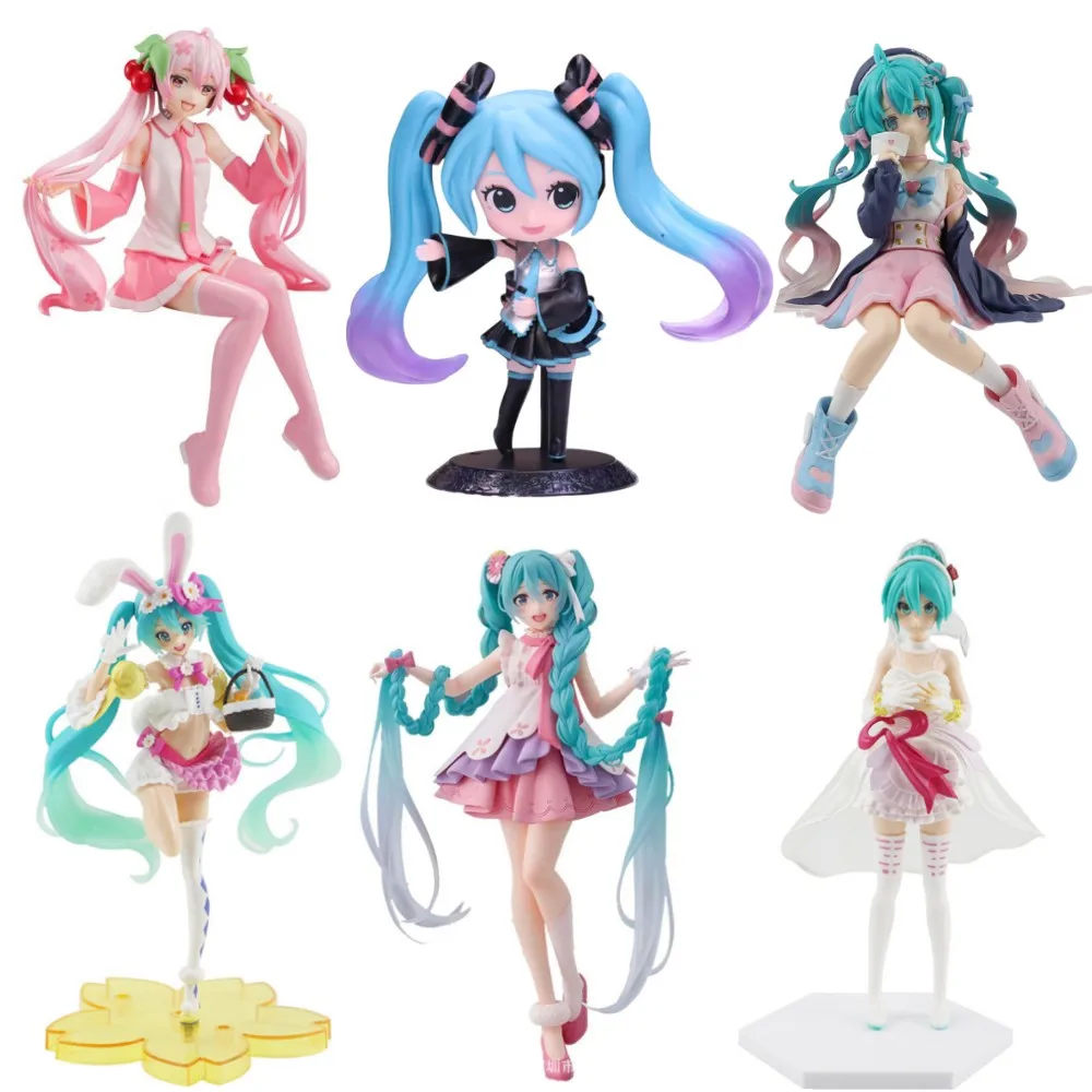 Oryginalne japońskie Anime rysunek 15cm Hatsune Miku kawaiii dziewczyna siedzi w krześle Model z pcv lalki kolekcja prezent bożonarodzeniowy