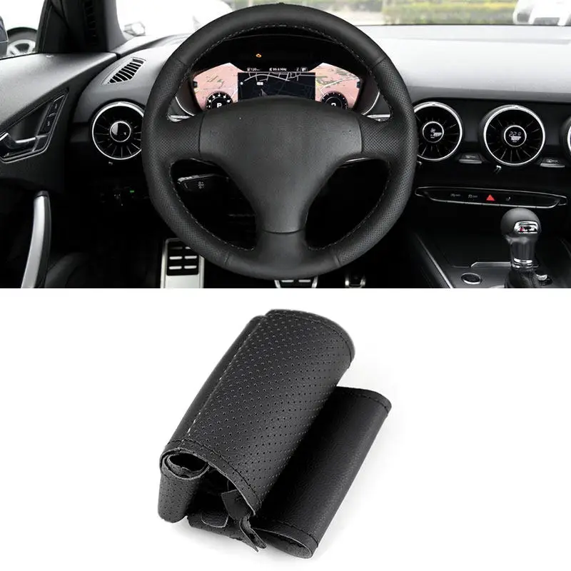 For Audi A3 2000-2003 A4 S4 TT 2004-2006 RS 6 3-Spoke Hand-stitched Car Steering Wheel Cover Black Perforated Leather Trim