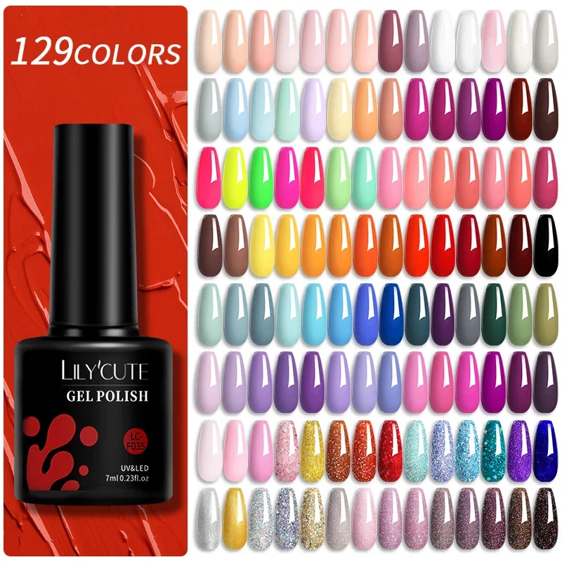 LILYCUTE 129 Colores 7ML Esmalte de Gel para Uñas Suministros Vernis Semi Permanente Arte de Uñas Manicura Remojar Off LED UV Gel Barnices de Uñas