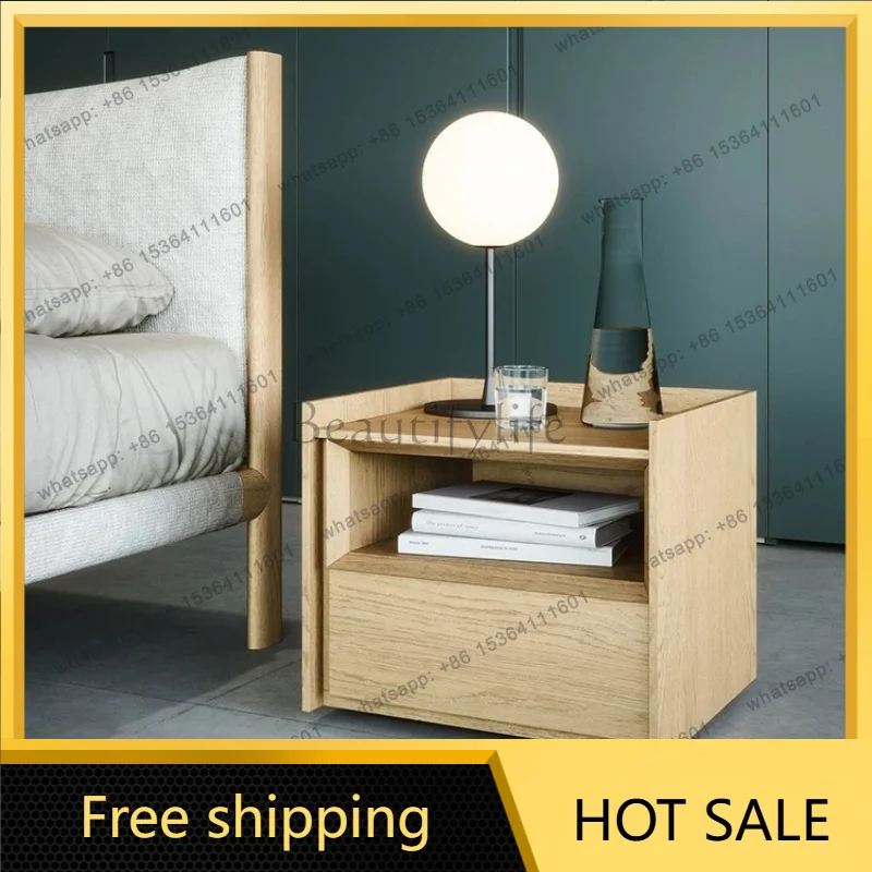 Factory Direct Japanese Style Wabi Wind Bedside Table Modern Simple Bedroom Storage Light Luxury Bedside Table