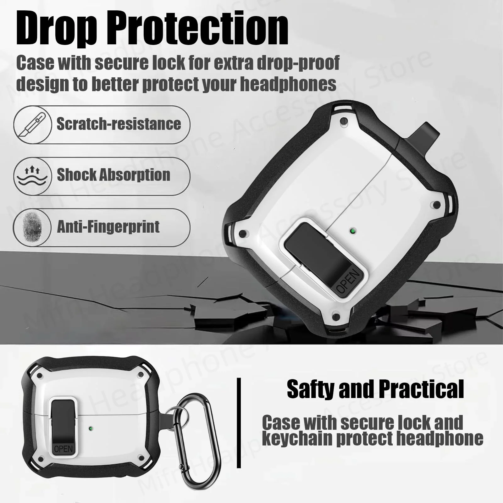 2024 Buds 3 Pro/Buds 3 With Lock Case TPU Hard Shell Protective Cover with Carabiner Security Lock Cover for Samsung Buds 3 Pro