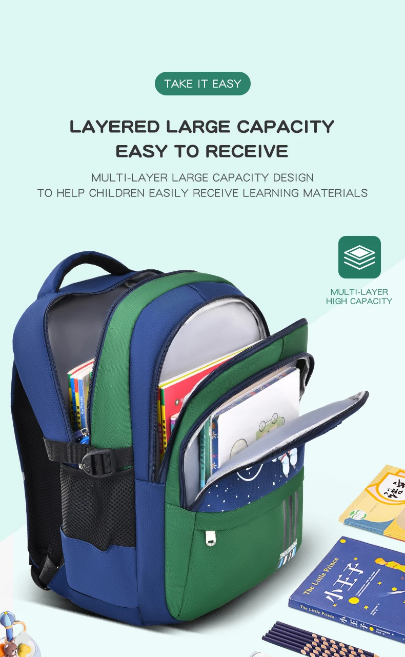 Grundschüler Schultasche Jungen 1,2,3,4,5,6 Klassen 6-12 Jahre alt Astronaut Umhängetasche Laptop Rucksack Wasserdicht WEA – Detail 7