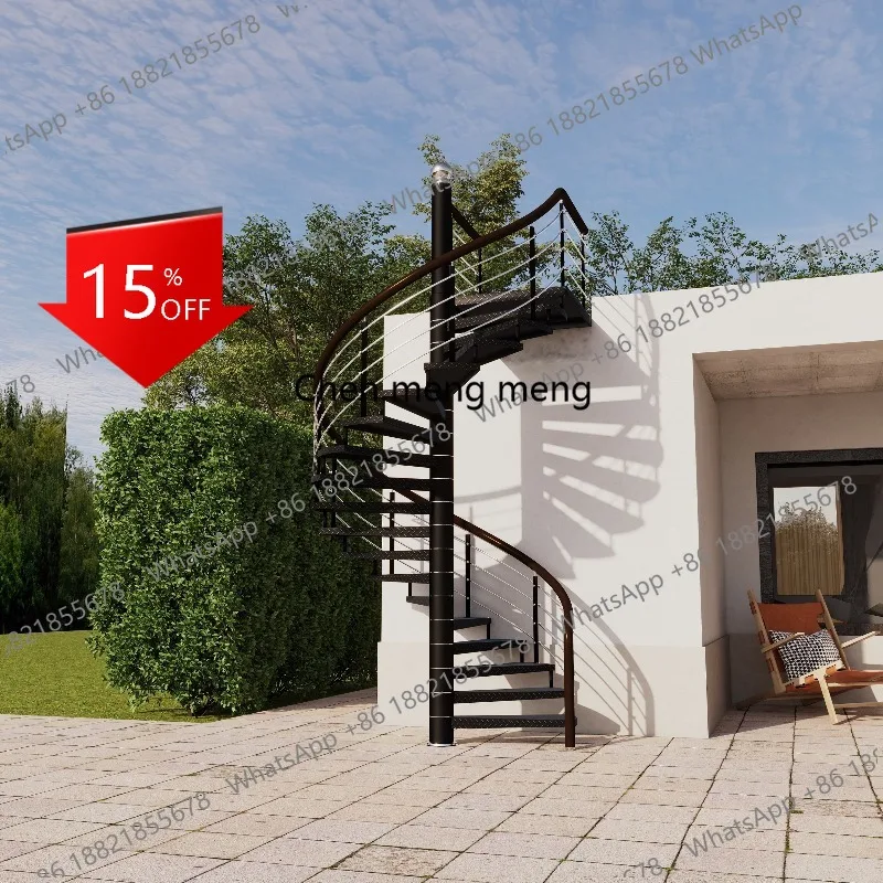 D5556 Outdoor spiral staircase outdoor custom rural self-built house fire steel structure plate villa iron staircase