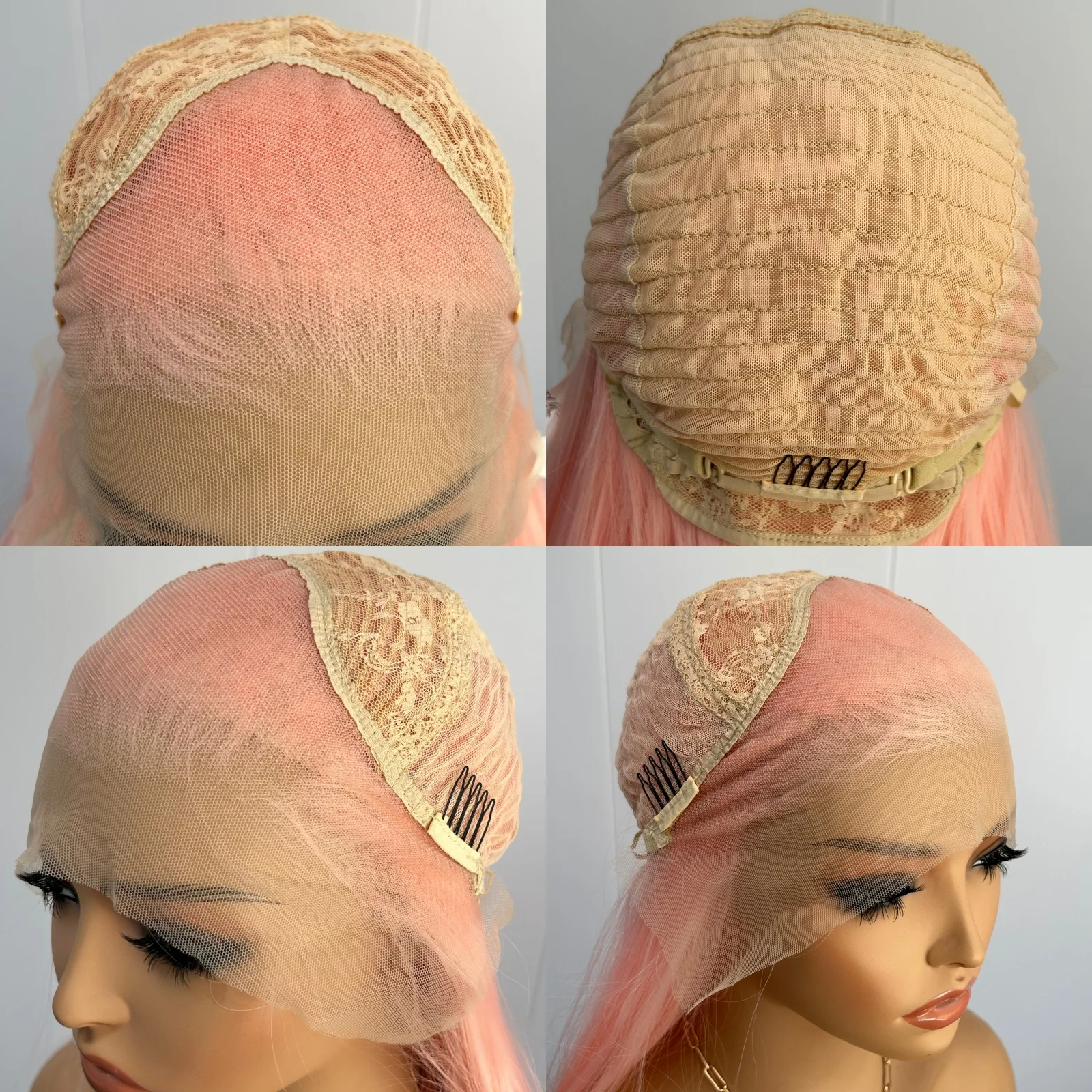 Long Pink Silky Straight Synthetic Lace Front Wigs for Women Pre Plucked Free Part Light Orange Colored 13X4 Glueless Daily Use