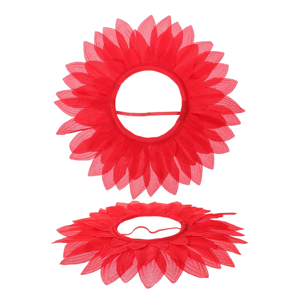 2 قطعة أغطية الرأس عباد الشمس الحمراء القماش المتين أغطية الرأس عباد الشمس لحفلة الرقص تأثيري مضحك زهرة قبعة زهرة زي #1