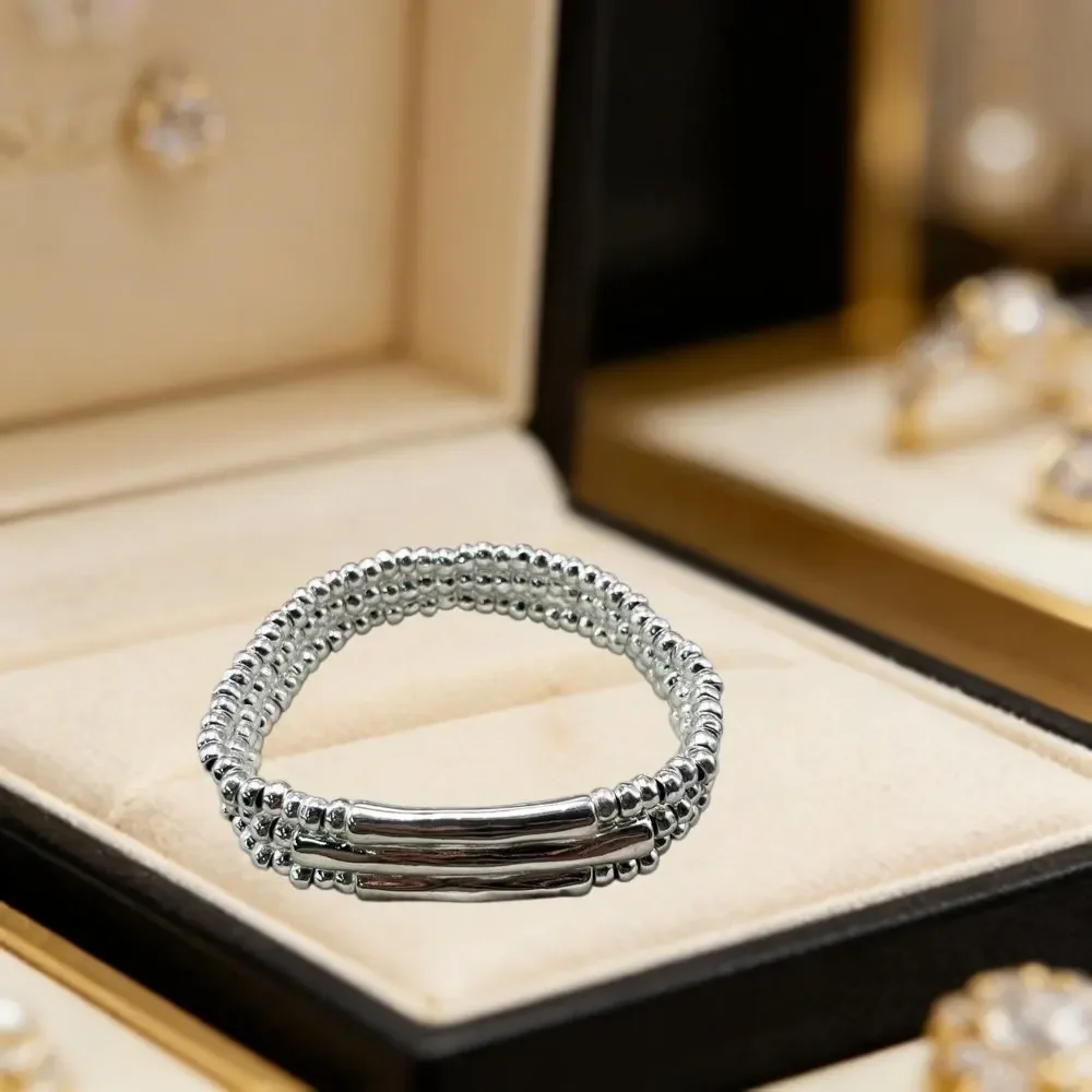 2026 Summer Classic High Quality Multi Layer Silver Tube Bead Bracelet Jewelry Accessories Banquet Gifts
