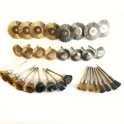 9pcs Steel Wire Brass Brush Rotary Tool Electric Dremel Drill Bit Polishing Grinding Wheel T-shaped Brush Accessories