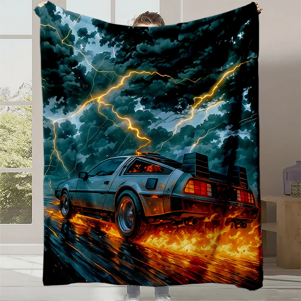 1pc Drift Racing Car Print Flannel Blanket - High-Weight Soft Warmth, Machine Washable, All-Season Cozy Throw for Sofa, Bedroom,