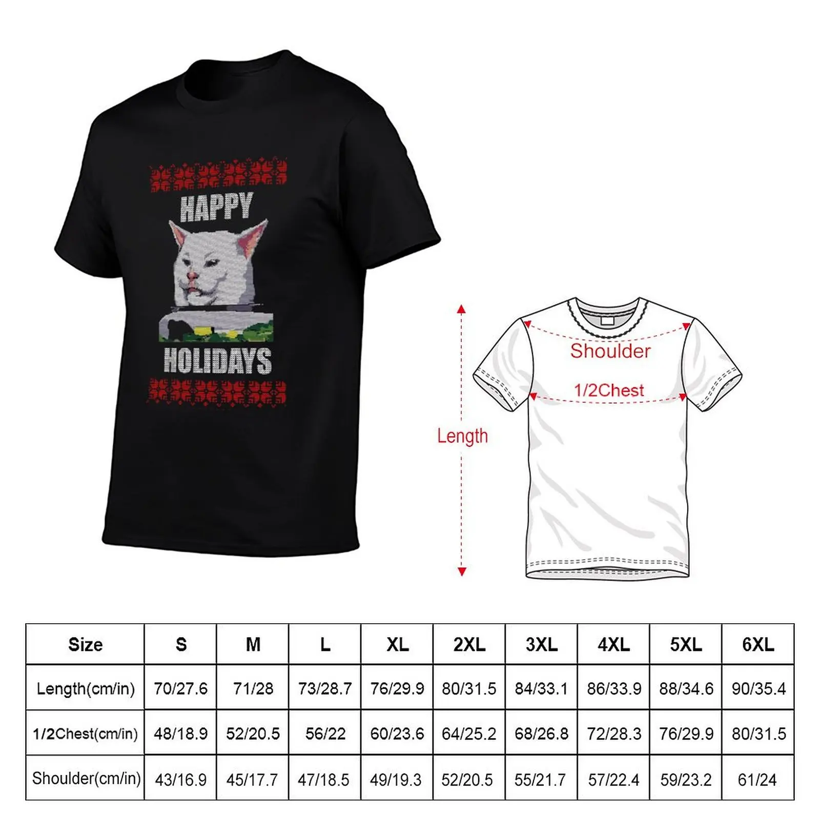 Yelling At Cat Meme - Happy Holidays T-Shirt Casual Simple Design Short Sleeve Shirt