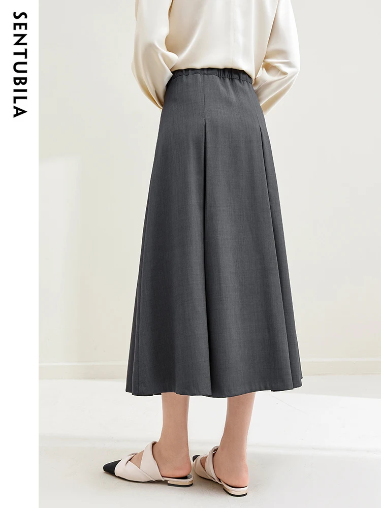 SENTUBILA Vintage A-Line Skirt Women 2024 Spring Autumn Midi Pleated Fashion Female Casual Simple Skirts Woman Clothes 133Q51092