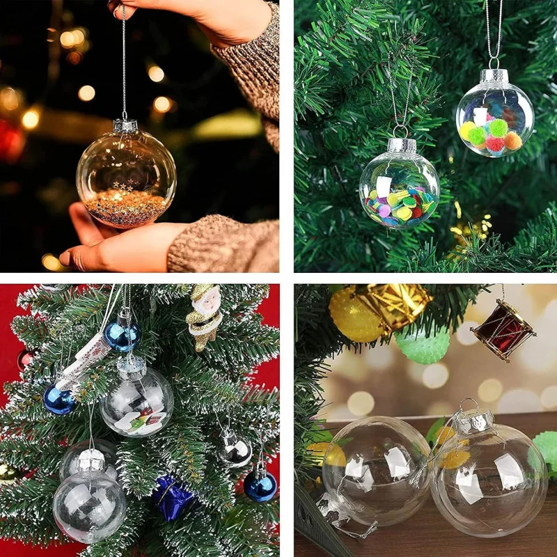10Pcs Fillable Clear Plastic Ornament Balls, Removable Top for Holiday Wedding DIY Decor