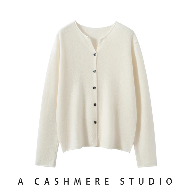 

Women's 100% Cashmere Cuffed Scissor Collar Button Cardigan Sweater Casual Fashionable Soft Versatile Spring Autumn Knitwear Top