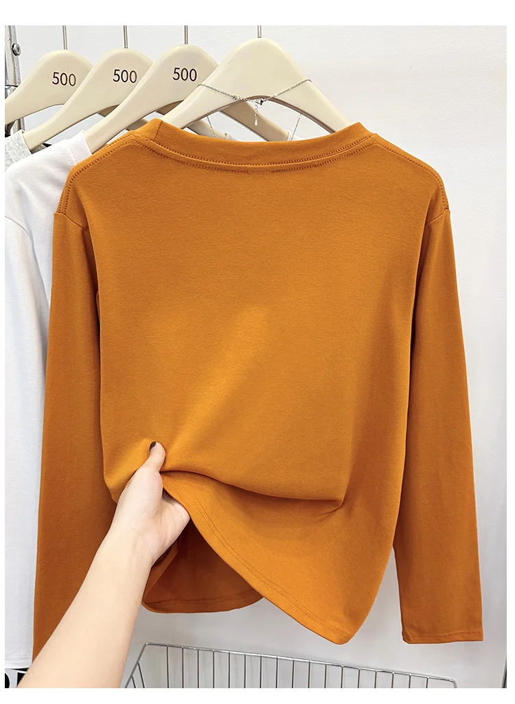 Neues Langarm-Vielseitigkeits-T-Shirt für Damen, Frühling Herbst 2026, O-Ausschnitt, Einfarbig, Basis-Layer-Oberteil, Damenkleidung, Y2k T-Shirt – Detail 14