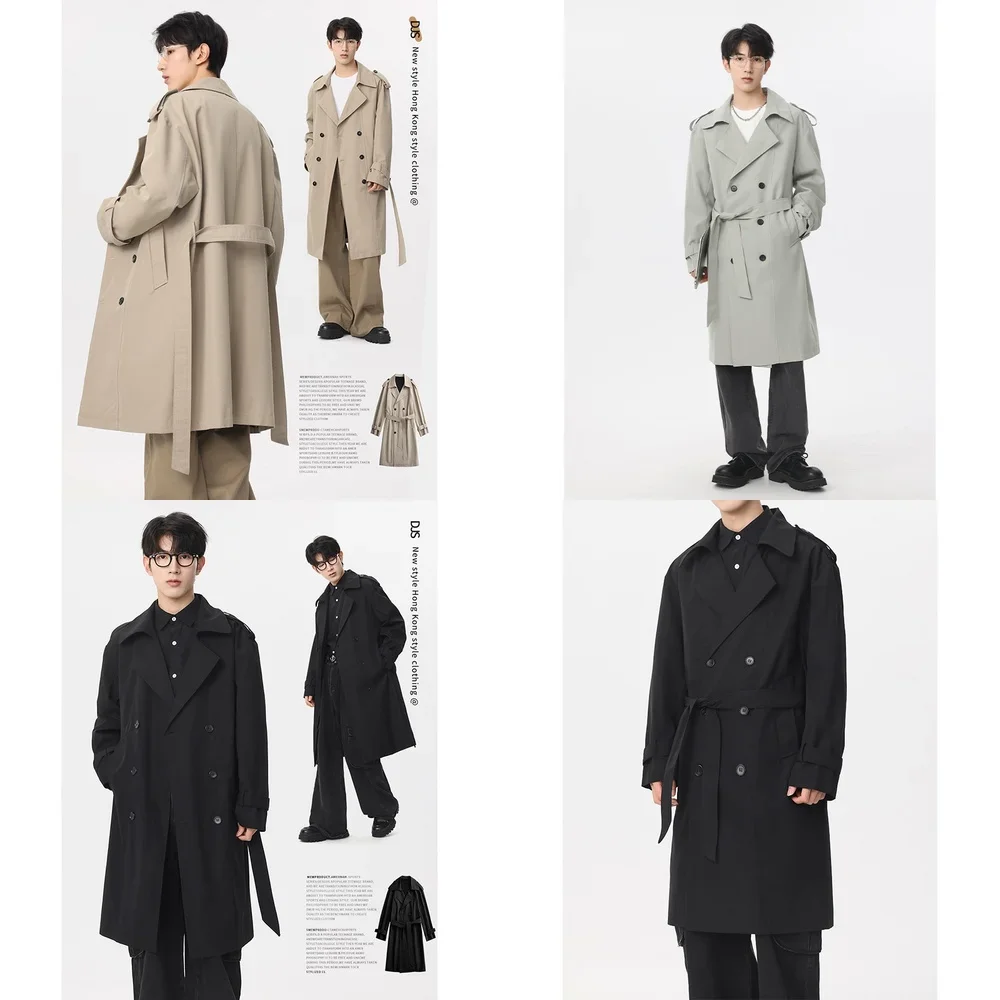 

Men's Trench Coat Long Sleeve Casual Outerwear Loose Fit Korean British Style Windbreaker Jacket for Men