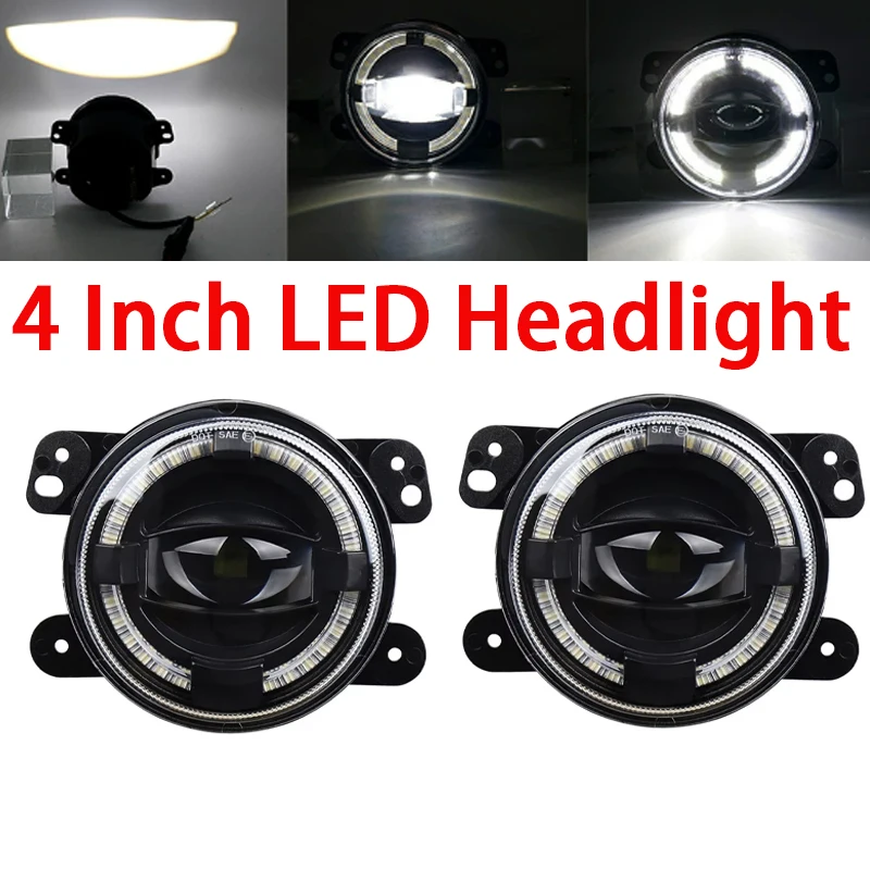 

4 Inch LED Headlight for Jeep Wrangler JK TJ with White Halo Ring Daytime Running Light 6000K 30W Angel Eye Turn Signal Fog Lamp