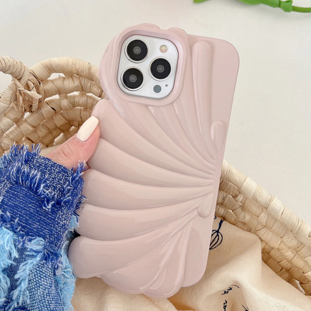 for iPhone 14 13 12 11 Pro Max 14Pro 13Pro Case 3D Seashell Shape Smooth Soft Silicone Shockproof Cover Phone Shell Fundas Coque