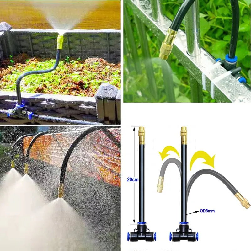 Adjustable Mist Sprinkler 360° Rotating Copper Water Sprayers with 8mm Connector For Garden Plant Automatic Watering Misting