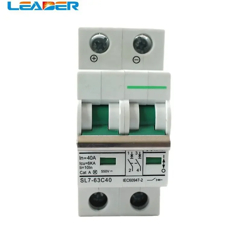 LEADER SOLAR 10pcs 2 Pole 25A 32A 40A 50A 63A DC550V MCB DC Circuit Breaker Solar Energy Photovoltaic (pv) Solar DC Switch