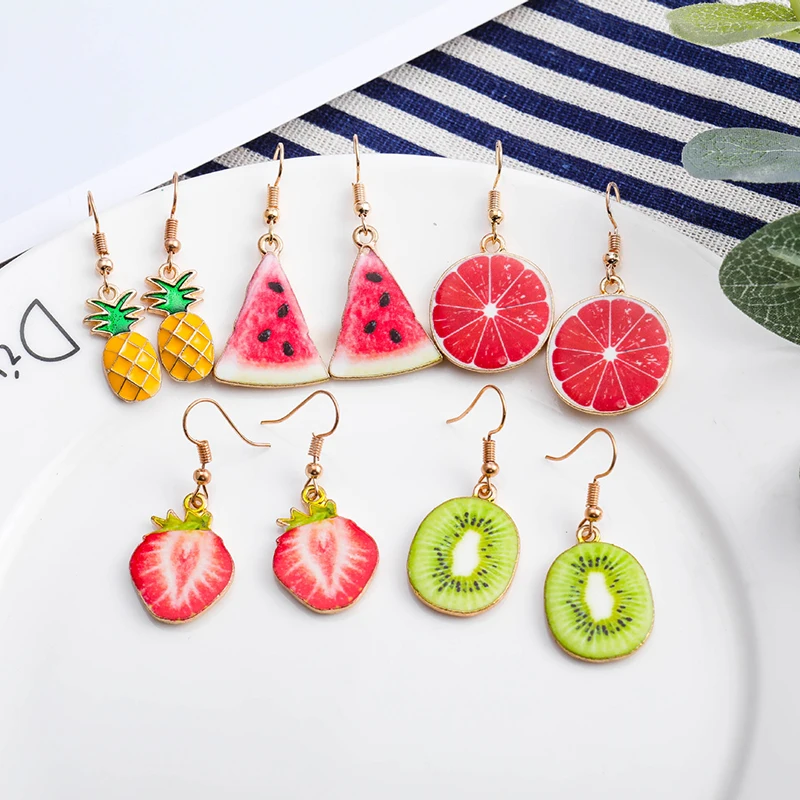 Cute Pineapple Grapefruit Strawberry Fruit Earrings For Women Korean Style Fashion Acrylic Drop Earring Ladies Hanging Earring